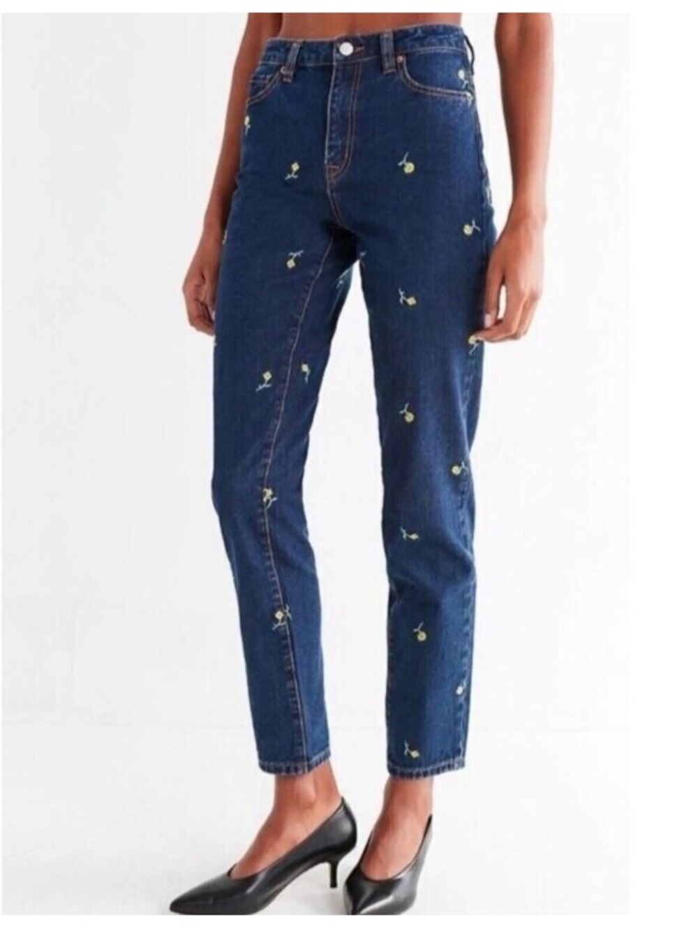 BDG dark wash yellow floral mom jeans sz 29 Urban Outfitters